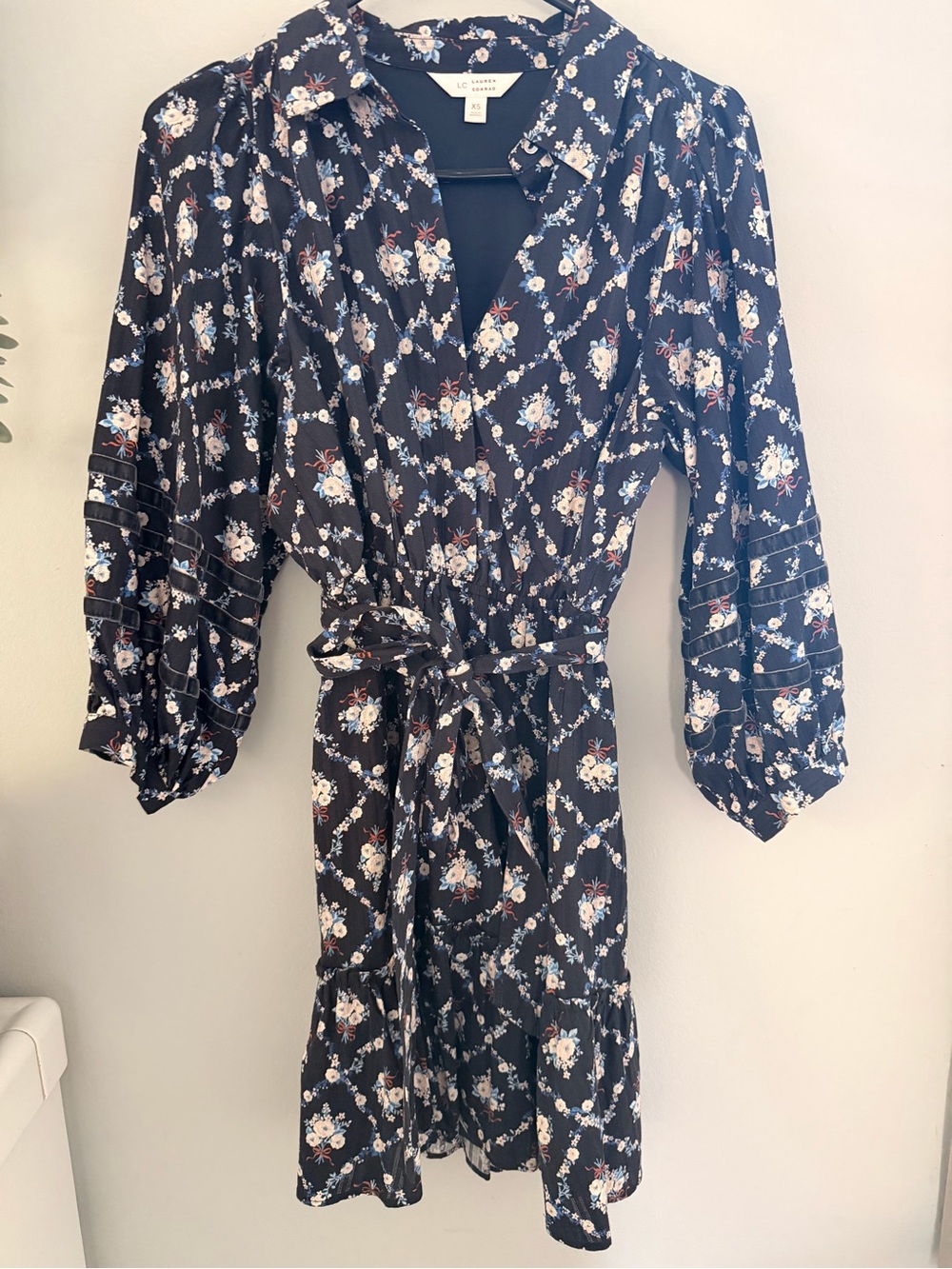LC Lauren Conrad Navy Floral Button-Front Blouse